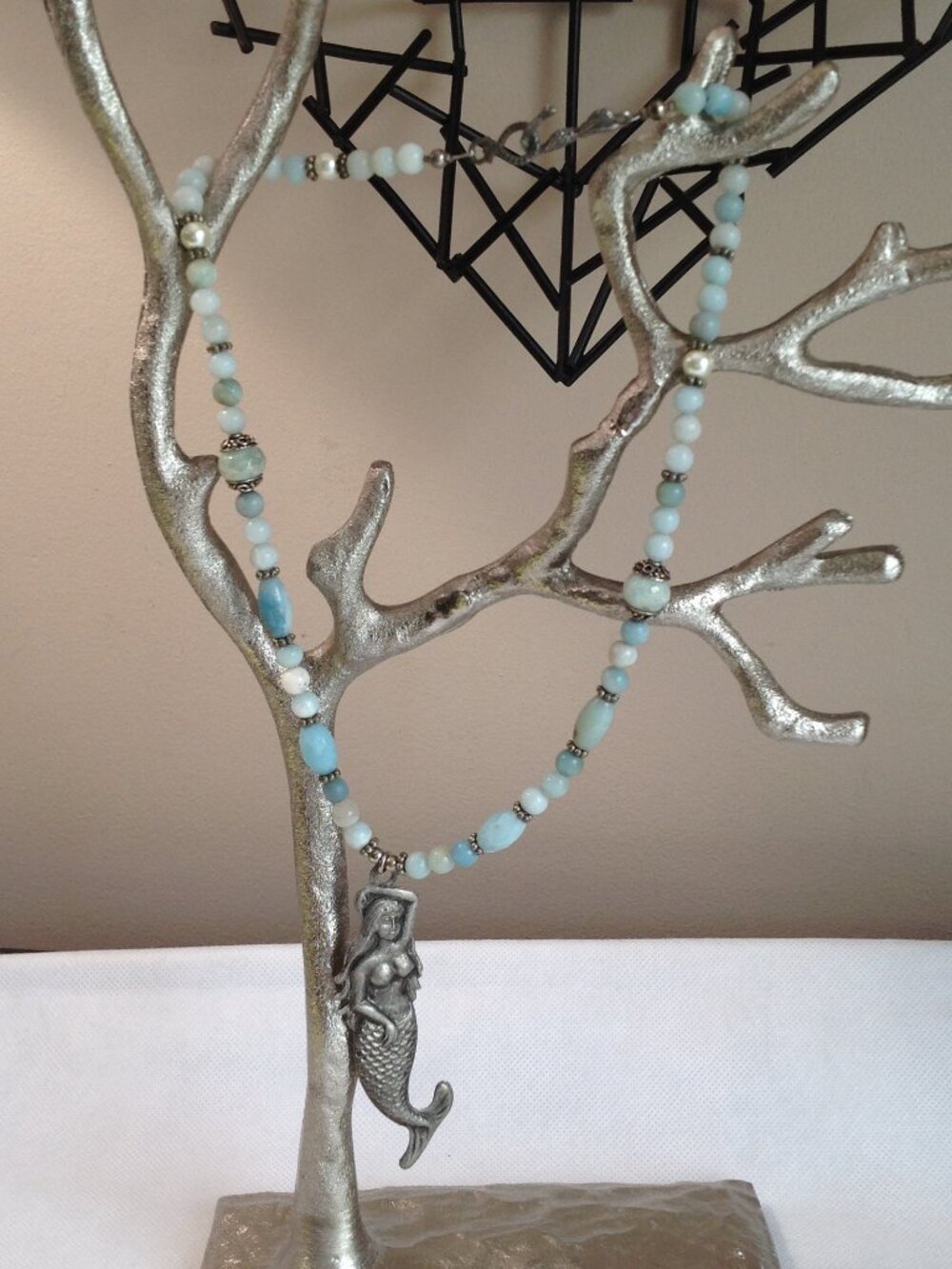 Stunning Mermaid Ocean Turquoise Blue Pearls Beaded Charm Necklace Pendant